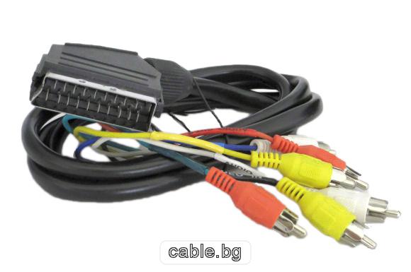 Аудио видео кабел SCART-6RCA, HQ, 1.2 метра