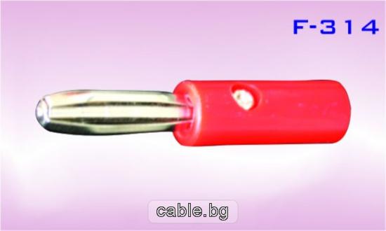 Конектор  F-314, банан щекер мъжки, за монтаж към кабел, пластмасов, червен