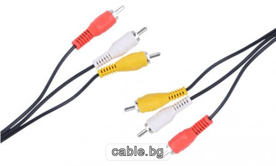 Аудио видео кабел чинчове, 3RCA, 1.2 метра, черен