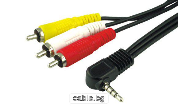 Аудио видео кабел Stereo Jack 3.5mm видео букса - 3RCA, 1.5 метра