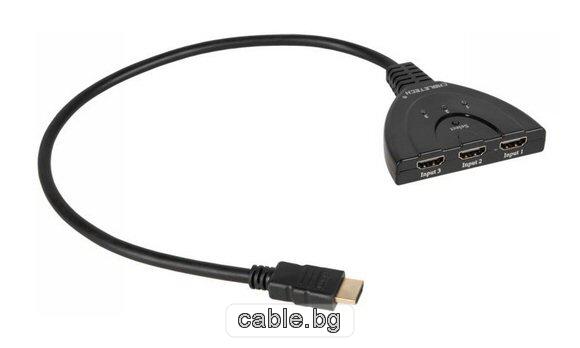 HDMI кабел, 3xHDMI(f) -> HDMI(m), 3 входа - 1изход, 0.2 метра