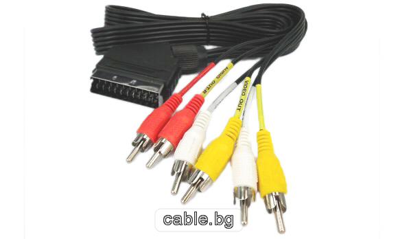 Аудио видео кабел SCART - 6RCA, 1 метър