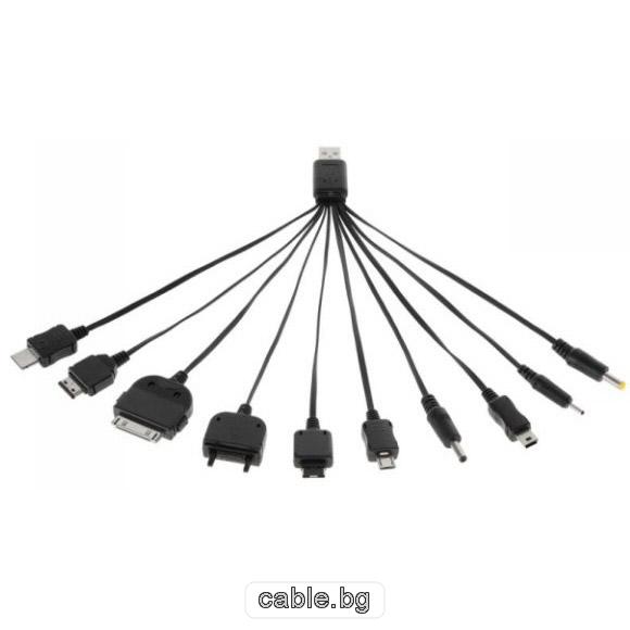 Кабел USB мъжки - 10 конектори за захранване на GSM