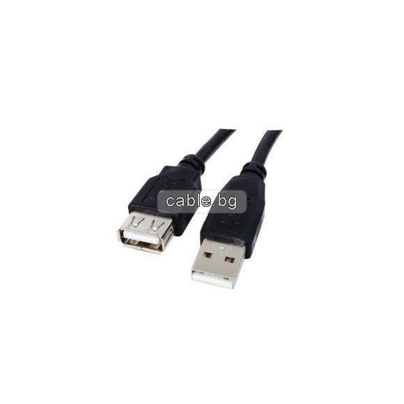 Кабел USB 2.0 удължител,  USB A мъжки - USB A женски, черен, 1.8метра