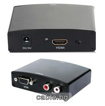 Конвертор HDMI to VGA и 2RCA за стерео звук