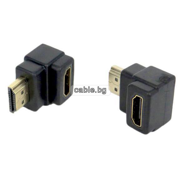 Конектор преход VC-010, HDMI женски към HDMI мъжки, позлатени конектори, ъглов, черен