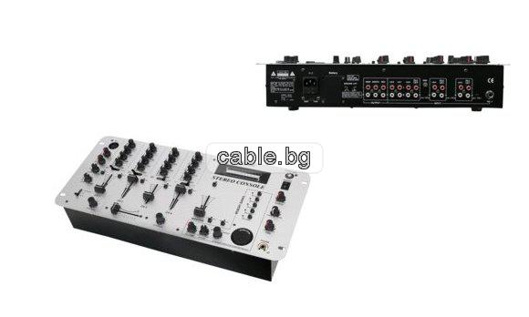 Професионален 4 каналeн аудио миксер KN-DJMIXER50, 3 микрофонни входа, 24 секунден дигитален коректор, LED индикатор, тон контрол