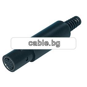 Конектор Mini DIN 6пина женски, за монтаж към кабел, пластмасов, черен