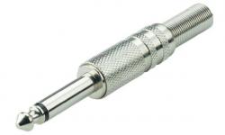 Конектор F-070, Mono jack 6.3mm мъжки, за монтаж към кабел, метален, сребрист