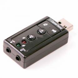 Саунд карта USB 7.1 3D, 2x3.5mm Stereo jack за слушалки и аудио изход, бутони за регулиране на звука