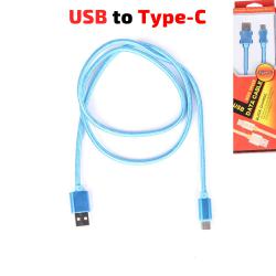 Кабел USB TYPE C, за Трансфер на Данни и Зареждане, текстилен, син, 1 метър