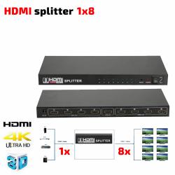 HDMI сплитер, поддържа Full HD 1080P 3D, 1 вход - 8 изхода, Черен, Версия 1.4