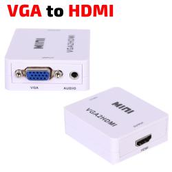 Конвертор VGA и 3.5mm Stereo jack към HDMI, в комплект с кабел за захранване 5V USB към