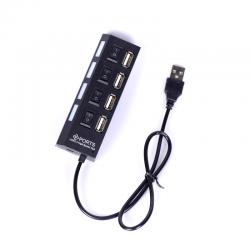 USB хъб 2.0, 4 порта, копчета за включване и изключване, лед светлини на всеки порт, черен