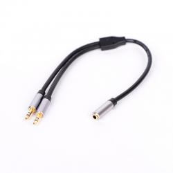 Аудио кабел разклонител Stereo Jack 3.5mm женски - 2 x 3.5mm мъжки, високо качество, 0.2 метра