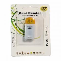 Четец за карти microSD/ SD/ SDHC/ MS Duo Pro, Card Reader USB 2.0, HFS 15 in 1, Жълт