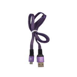 Кабел USB 2.0 A - Micro USB B, текстилен, лентов, високоскоростен, лилав, 1 метър