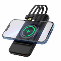 Безжично Зарядно за телефон YOURZ PRO5 15000mA, iPhone (Lighting), изход - USB A, Type C, черено