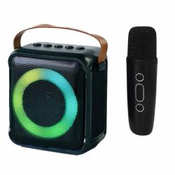 Караоке колонка с Безжичен микрофон RK-02, Гласови ефекти, LED светлини, FM радио, Bluetooth, AUX, USB/micro SD CARD, черна