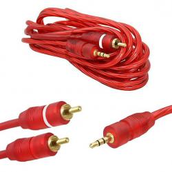 Аудио кабел Stereo Jack 3.5mm - 2RCA, HQ, червен, 1.5 метра