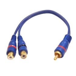Аудио кабел WIREMAN, разклонител на чинчове 2RCA женски -1RCA мъжки, син, 0.2 метра