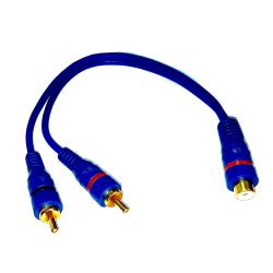 Аудио кабел WIREMAN, разклонител на чинчове 2RCA мъжки -1RCA женски, син, 0.2 метра