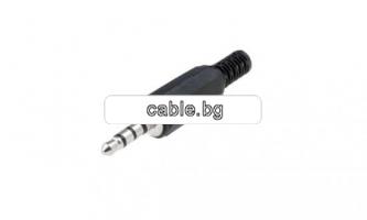 Конектор F-043, Stereo jack 3.5mm мъжки 4пина, за монтаж към кабел, пластмасов, черен